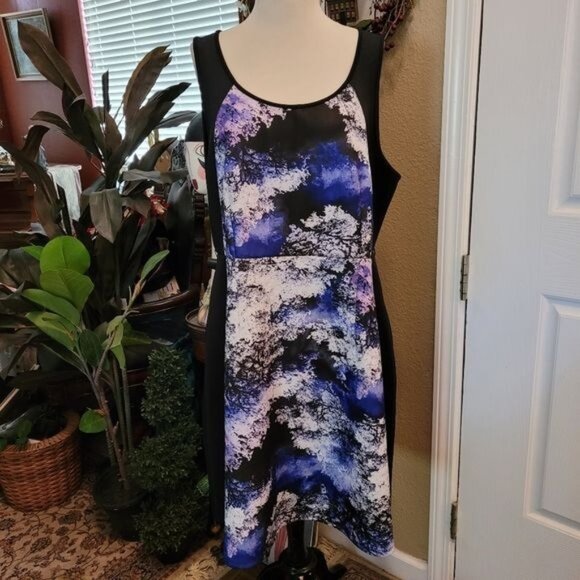 Lane Bryant Dress Size 18 Black Purple Color Block Sexy Career Work Date… - Picture 1 of 6
